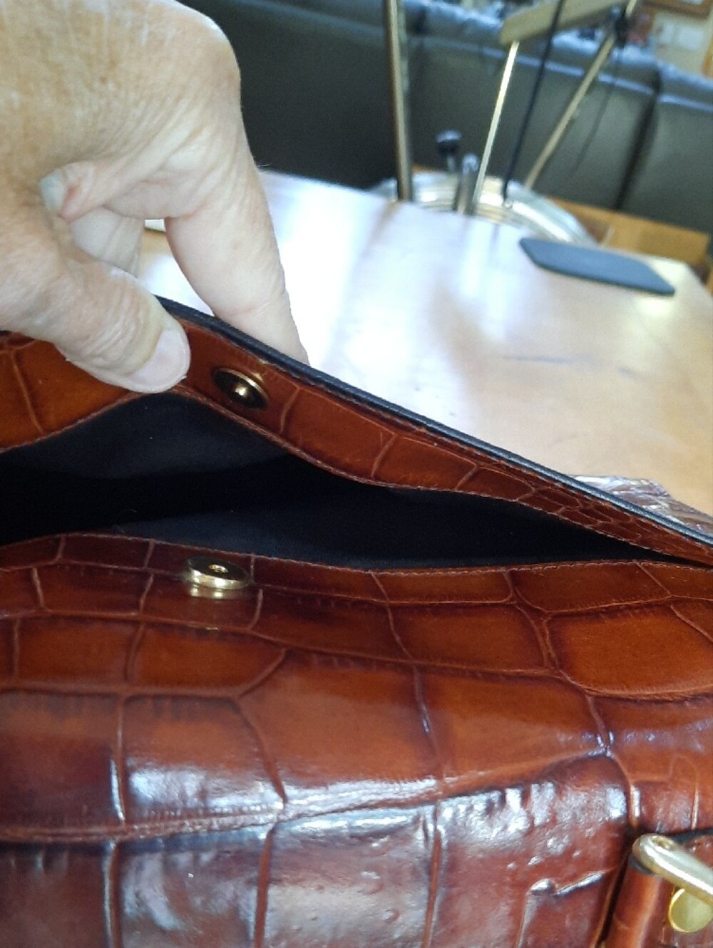 Bally Brown Croc-Embossed Leather Top-Handle Satchel with 'B' Accent - Picture 7 of 14